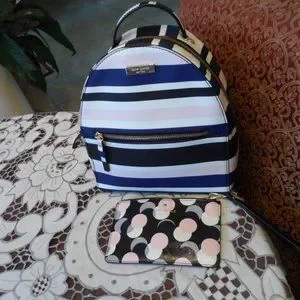 New Kate Spade Multi Color Striped Saffiano Leather Backpack & Money Pouch Set New Kate Spade Multi Color Striped Saffiano Leather Backpack  main image 4